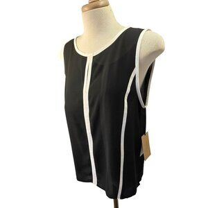 Halogen Tipped Slvless Top Keyhole Round Neckline Sz M/L White Trim on Black NWT